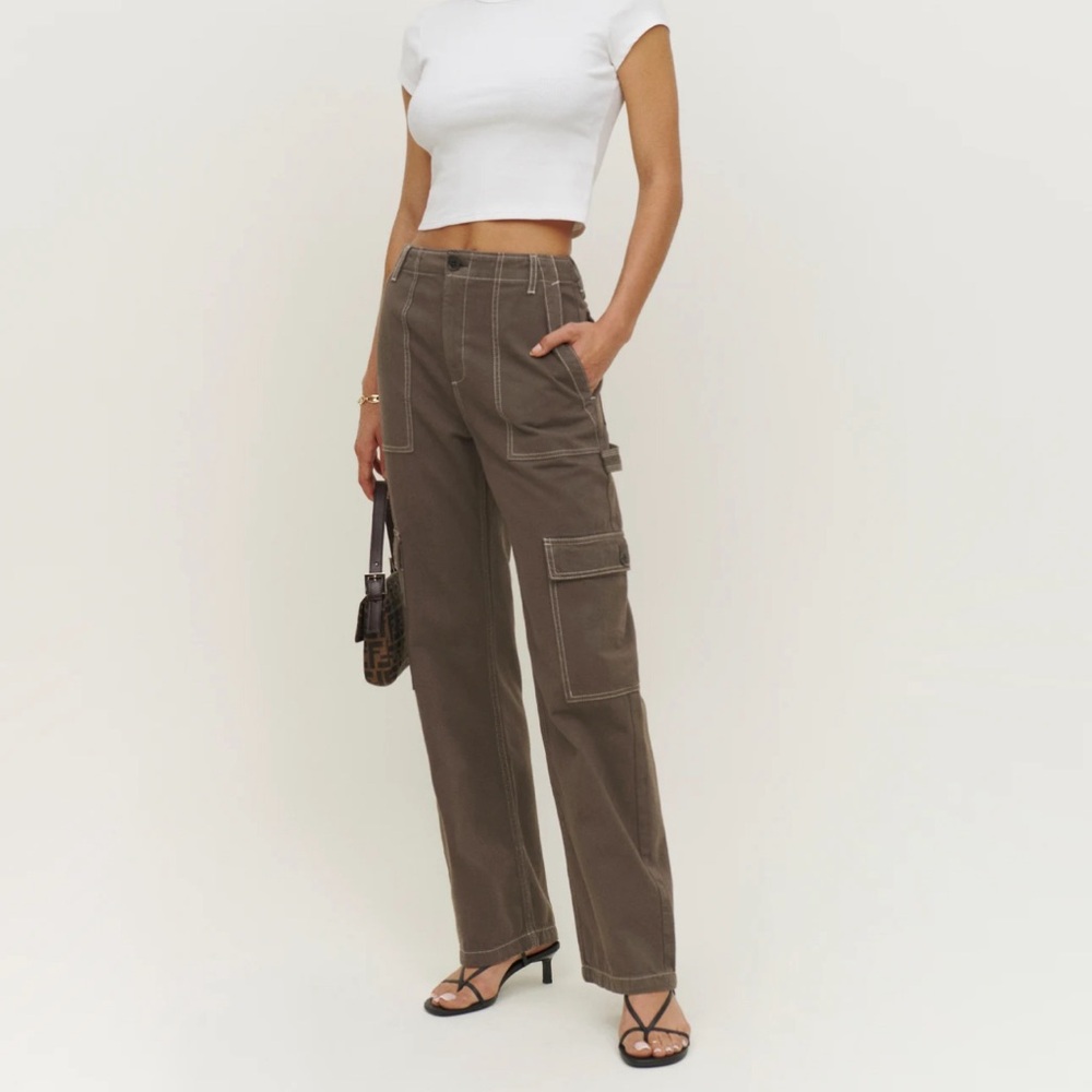 Reformation Rayne High Rise Utility Pants in brown